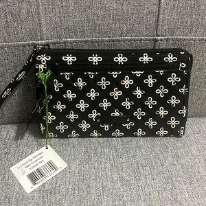 Vera Bradley Black and White print front zip wristlet. NWT